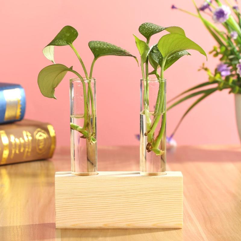 Maceta de vidrio jarrón de terrario planta hidropónica bonsái marco de madera decoración de la Oficina del hogar