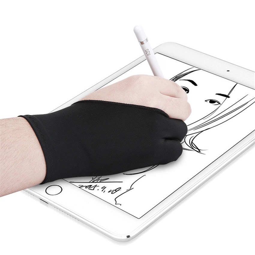 1 Enkele Professionele Twee-Vinger Apple Potlood Schilderen Handschoenen Vingerloze Zwarte Anti-Aanraken Tekening Handschoenen Platte Anti-zweet