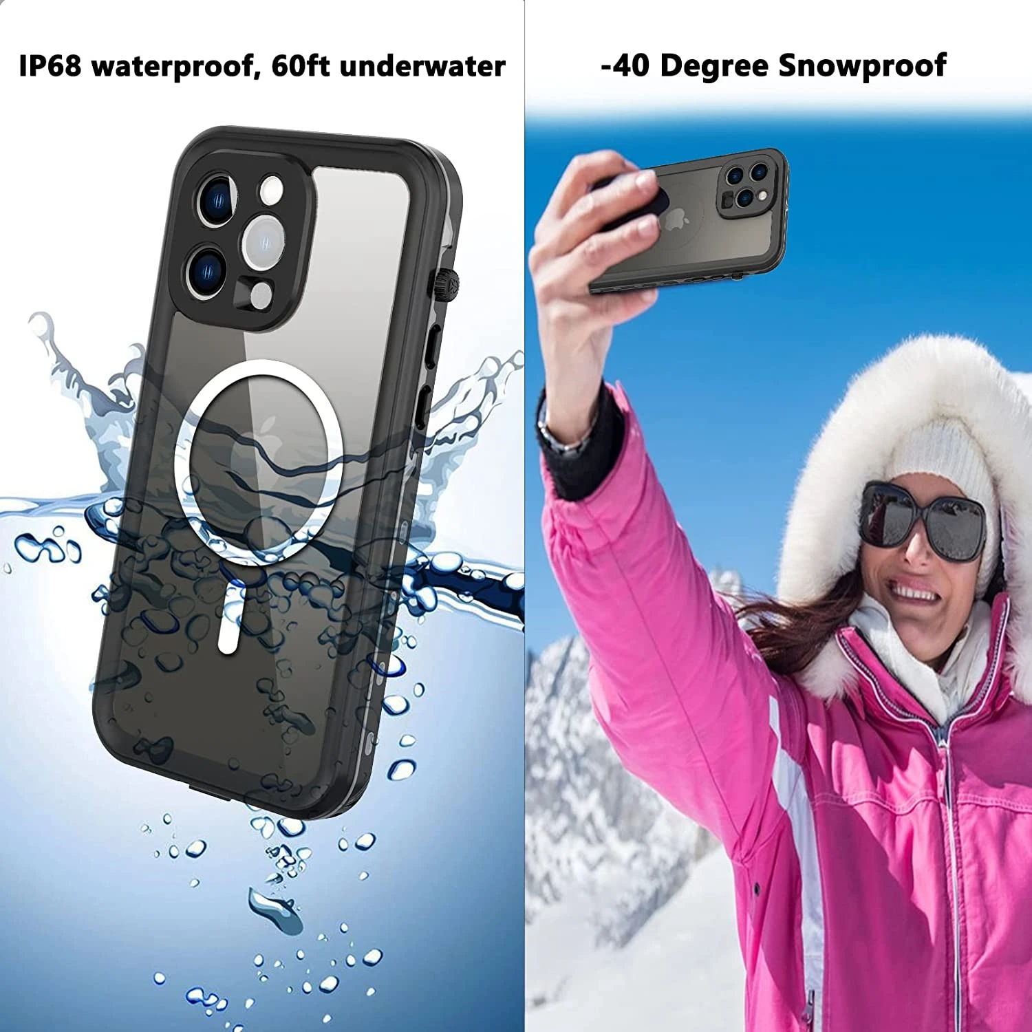 Vattentätt fodral för iphone 16 15 14 pro max plus kompatibelt magsafe-skal magnetiskt magnetiskt heltäckande telefonskal med snodd