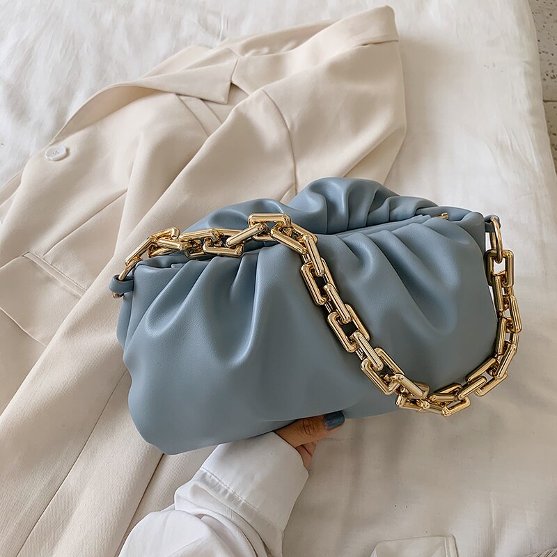 [EAM]-bandoleras con cadena dorada para mujer, bolsa nube de lujo, bolsa de mensajero tipo bandolera, bolso de mano para , HM112,: blue