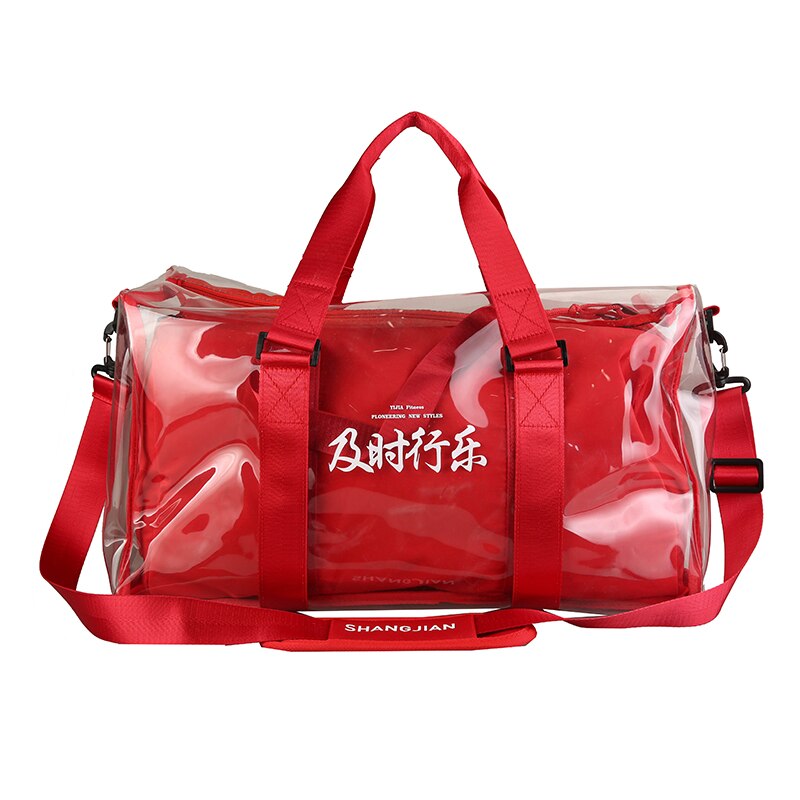 Bolsos de viaje juveniles de tendencia para hombre, bolsa transparente de tela de PVC, impermeable, Unisex, para el gimnasio y el fin de semana: Red-2