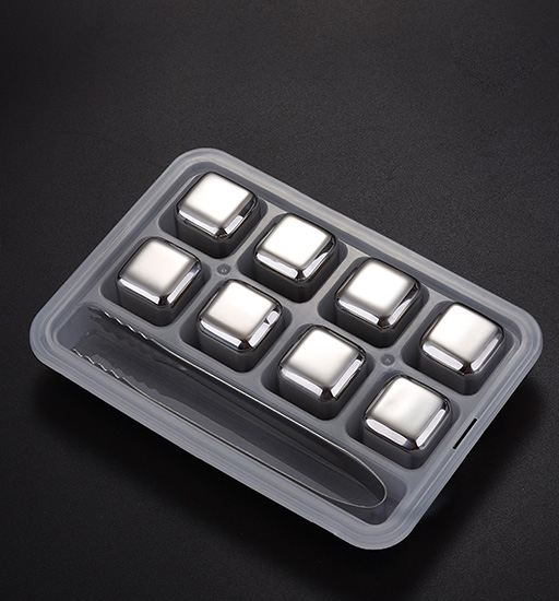 Stainless Steel Ice Cube Metal Block Iced Ice Cube Food Grade Beer Ice Hockey Whisky Stone Quick-Frozen beer cooler: 8PCs Square