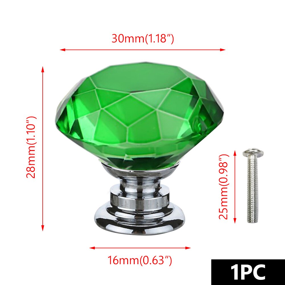 30mm Diamant Form Kristall Glas Knöpfe Schrank Zieht Schublade Knöpfe Küche Schrank Griffe Möbel Griff Hardware: Green