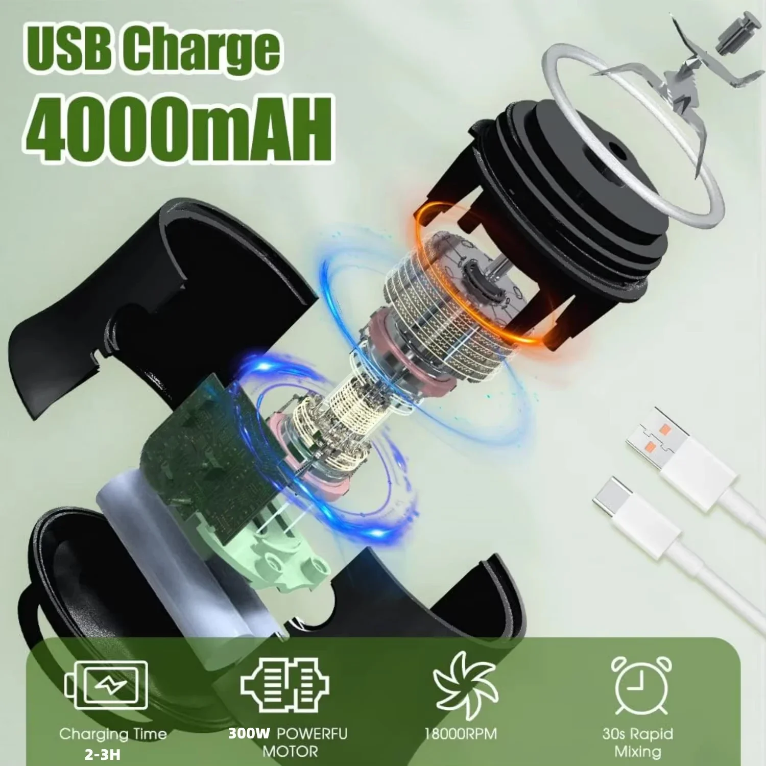 4000 Mah Draagbare Juicer Dual Purpose Sap Cup 180W Usb Outdoor Vers Fruit Blender 4 Blade Smoothie Sap cup Blender