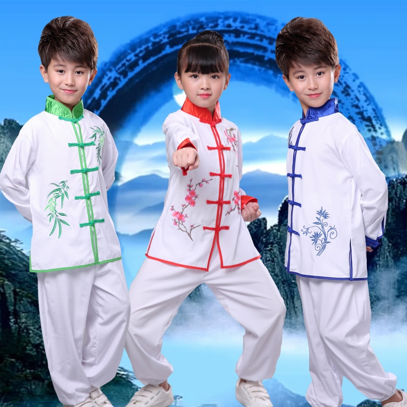 Traje de Kung Fu uniforme de artes marciales de 3 colores para niñas y niños ropa de Wushu tradicional china