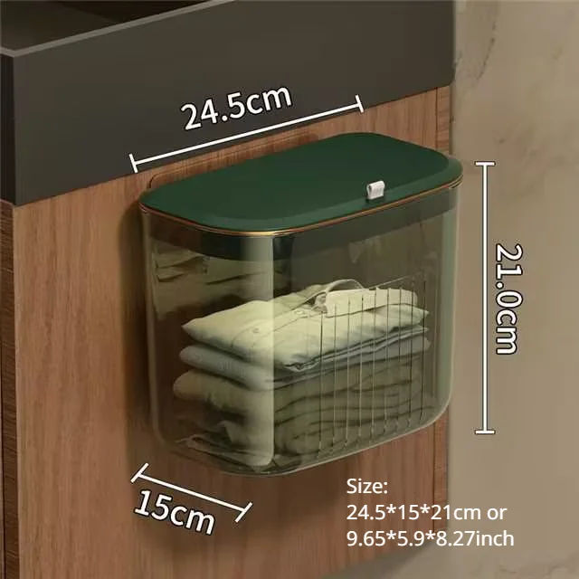 Cesta transparente montada en la pared impermeable con tapa que cambia ropa limpia toalla organizador de lavandería, caja de almacenamiento de cocina lujosa: Gris oscuro
