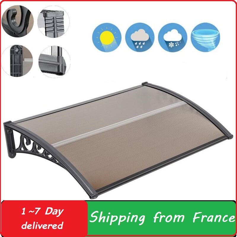 Auvent de porte-fenêtre d'entrée multi-tailles, auvent de porte Durable en polycarbonate pour extérieur HWC