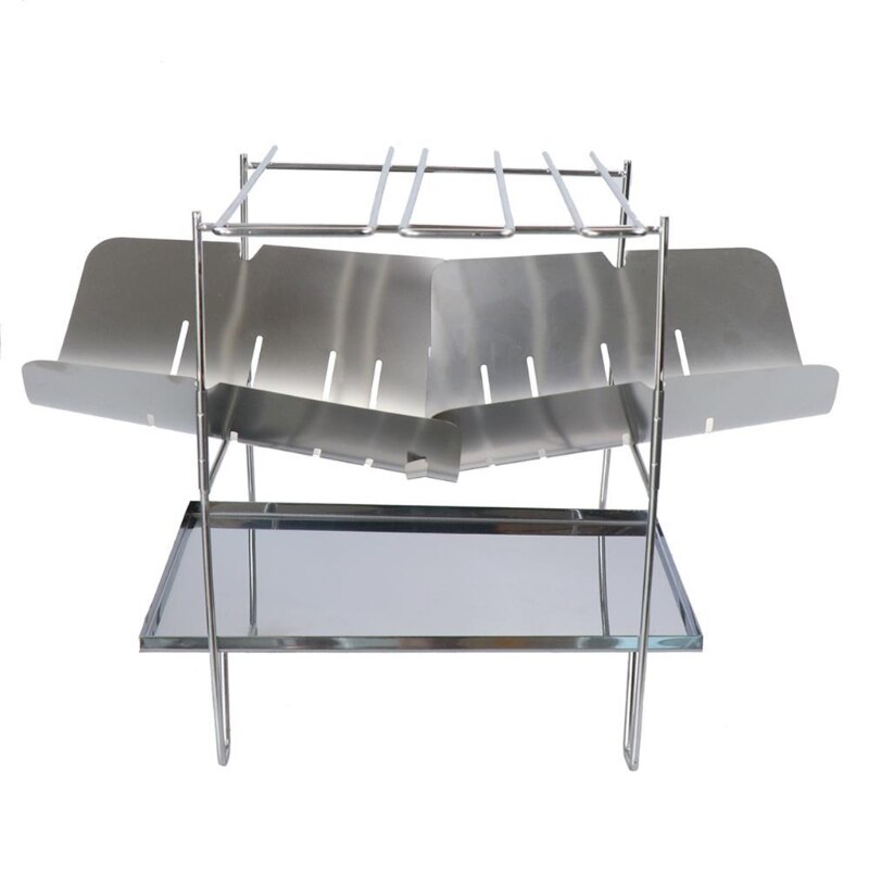 Camping Wood Stove Grill Folding Stainless Steel Firewood Buring Stove for Camping Cooking Picnic BBQ