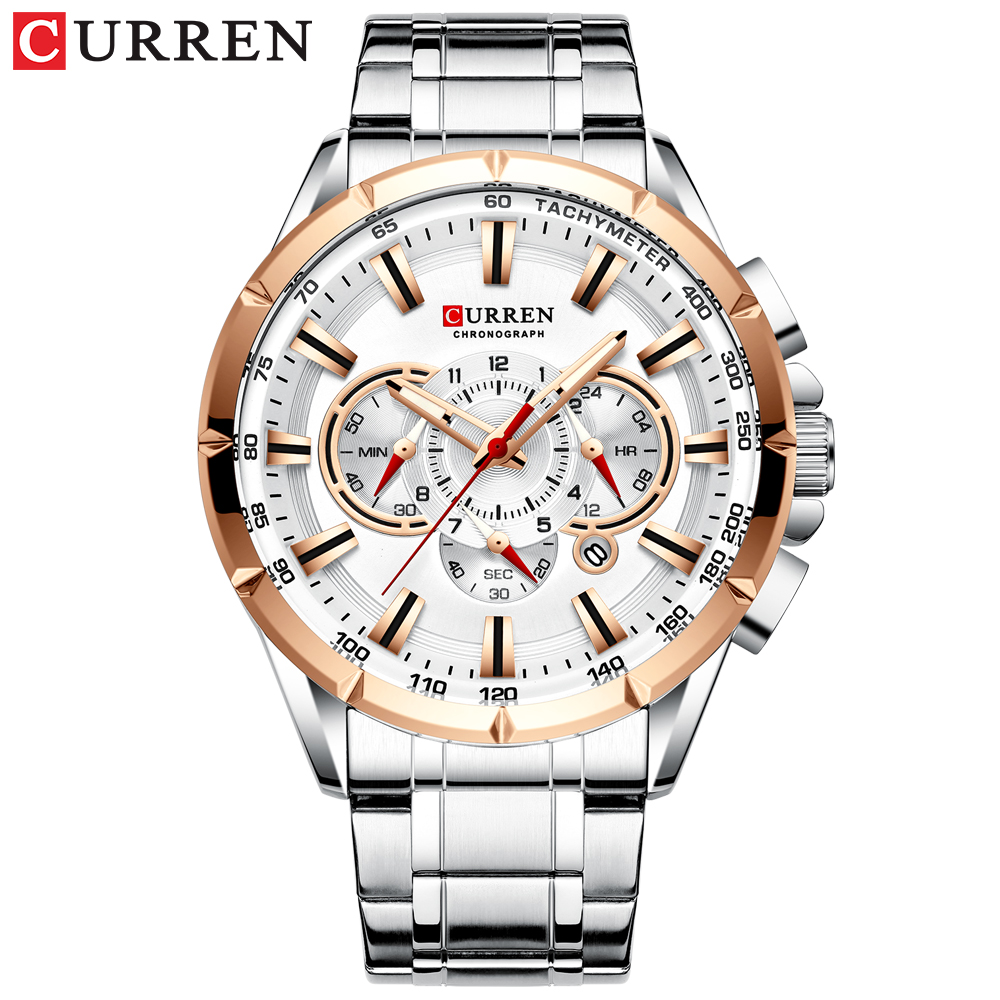 Curren 8363 Herenhorloge Zakelijk roestvrij staal Quartz Casual mode-polshorloge 6 wijzers Luxe Relogio Masculino