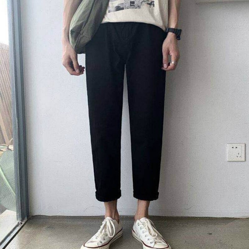 Jeans mænd solid snøre fritid ankellang fritid chic herre plus size lige denimbukser matchende streetwear ulzzang