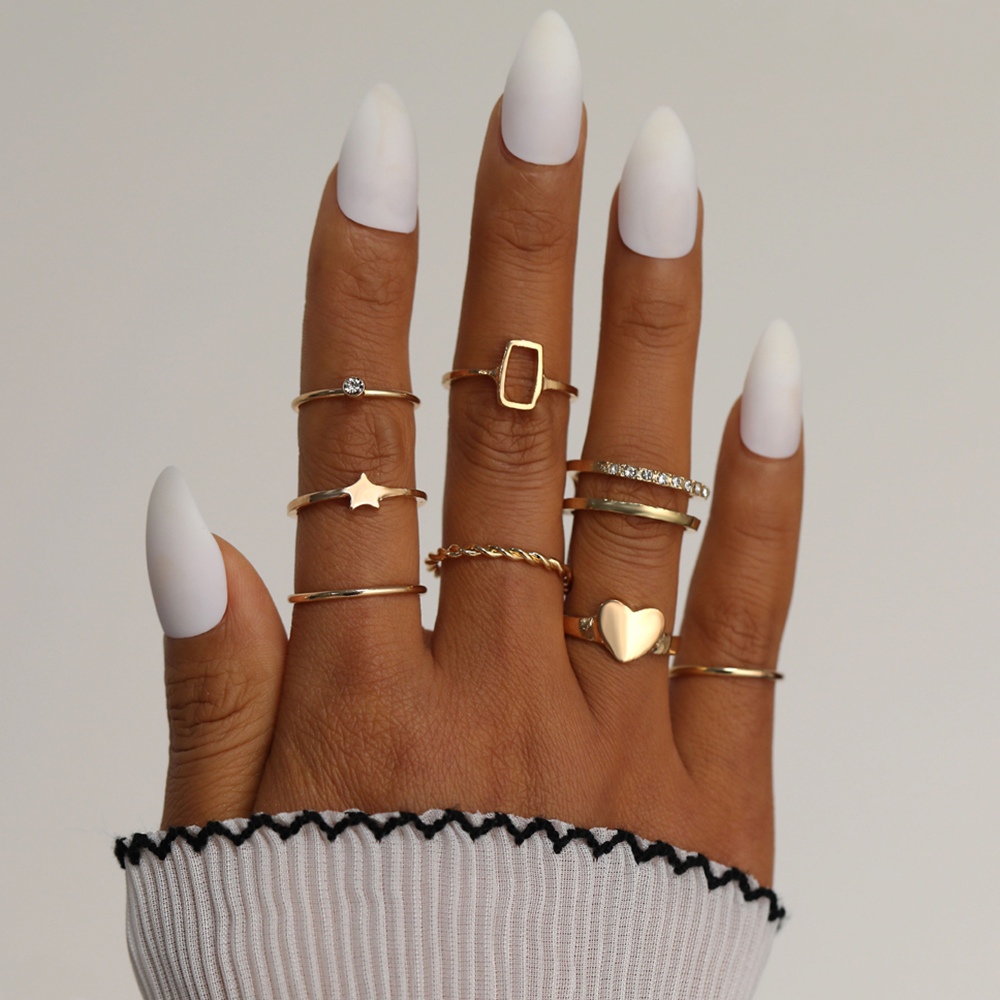 Moda Boho złote serce Twist zestaw pierścieni kobieta w stylu Vintage geometryczny krzyż Finger Knuckle Rings dla kobiet 2022 Trendy biżuteria prezent: IF2340001345