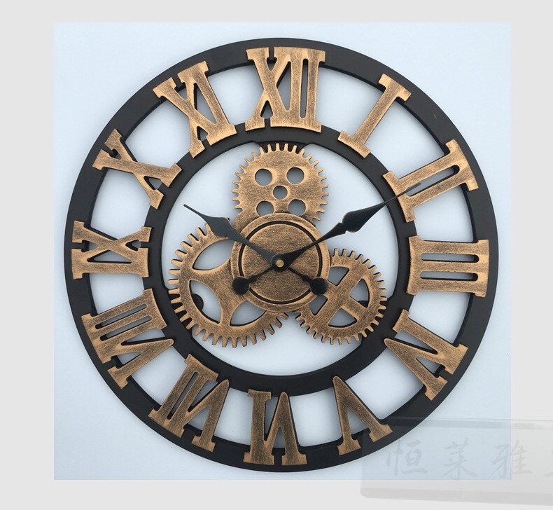 1314 Handmade Oversized 3D Wall Clock Retro Rustic Decorative Luxury Art Big Gear Wooden Large Wall Clock on The Wall Decore: Black