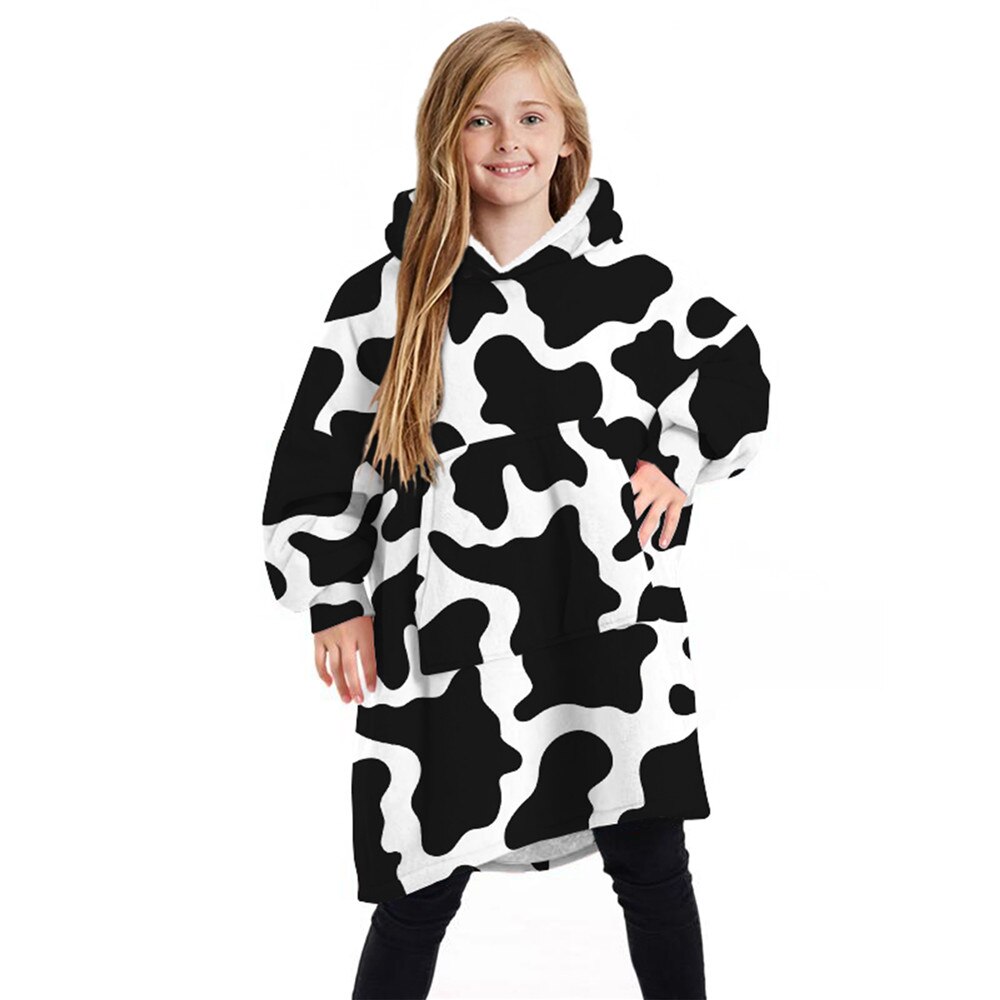 New Kids Unisex stampato indossabile coperta felpa con cappuccio Chikdren Boy Girl Fleece felpa con cappuccio oversize inverno caldo canguro 7-13Y: A