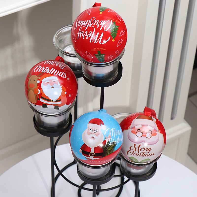 1pc farve print jern metal slik kugle juletræ vedhæng dekoration børn emballage boks julekugle ornamenter
