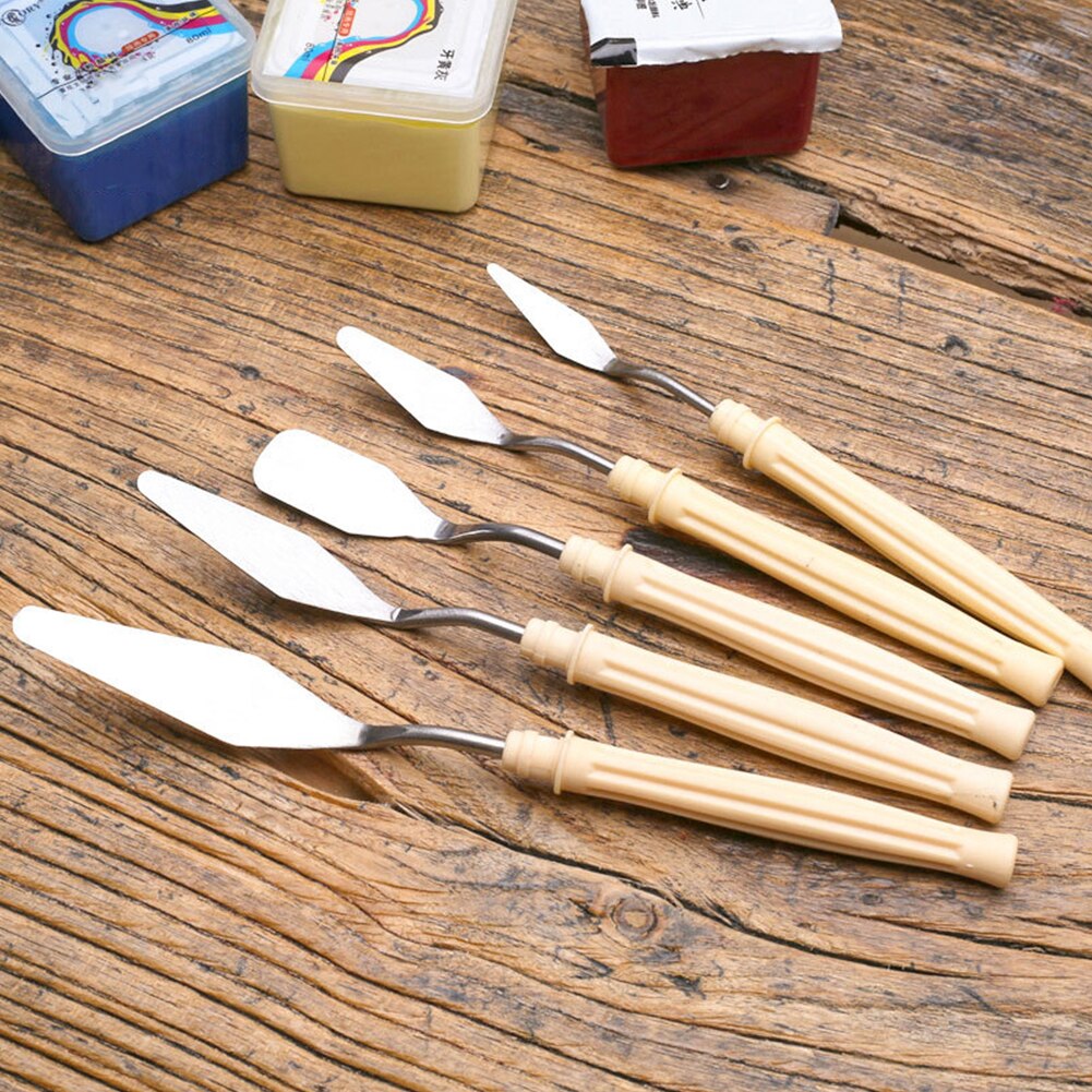5pcs Accessories Palette Knives Stainless Steel Painting Tool Artist Super-thin Flexible Wood Handle Scraper Smooth