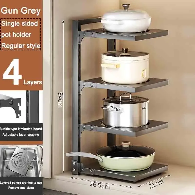 Kitchen Pot Storage Rack Under Sink Cabinet Pot Rack Holder Multi-Layer Adjustable Pots and Pans Shelf Bilateral Organizer: light green