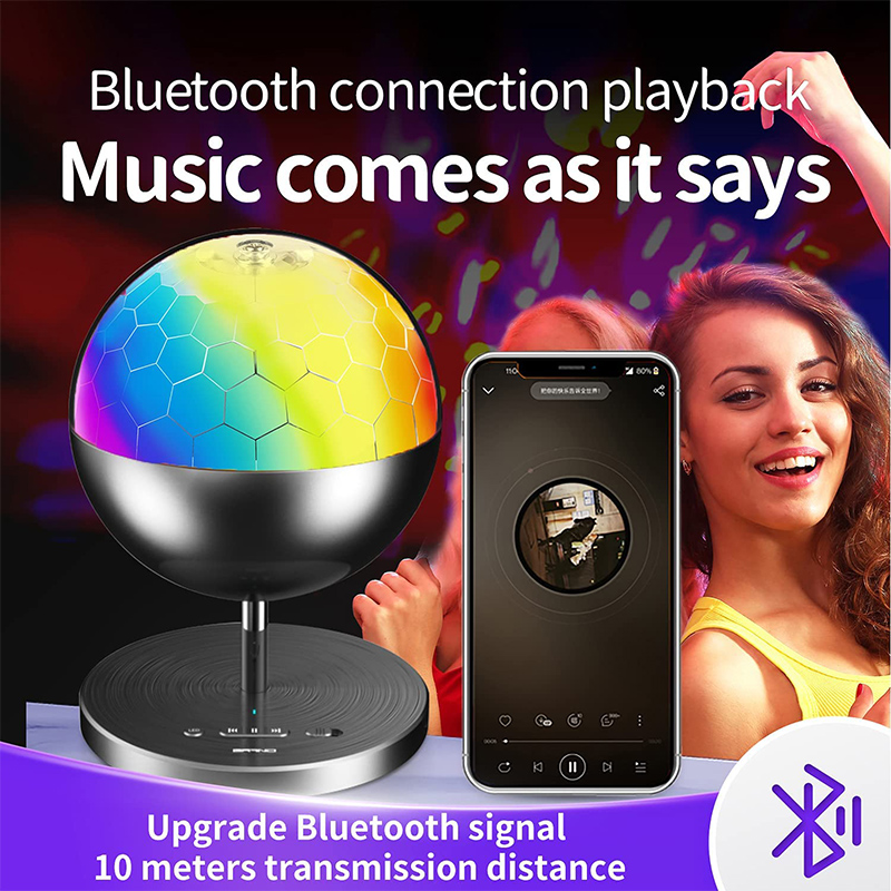 Disco Ball Party Lights with Bluetooth Speaker Portable Rotating Light Sound Activated LED Strobe Lamp