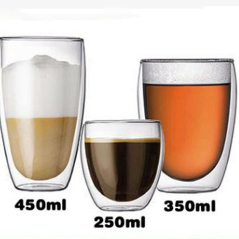 150-450ml dobbeltvægs kop kaffe glas teisoleret krus espresso kop vinøl miljøvenlig glaskop