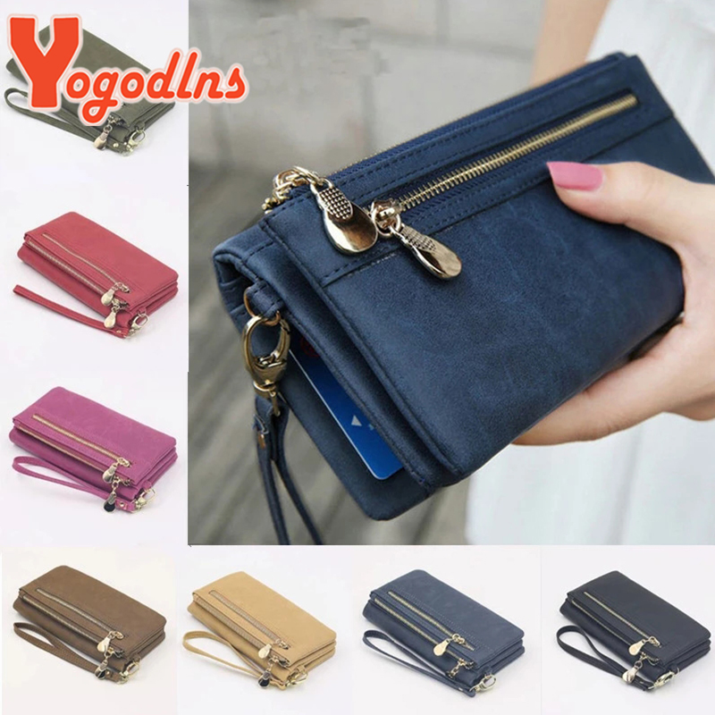 Yogodlns Nubuk Leder Brieftasche Weibliche Doppel-reißverschluss Dame Handtasche Kupplung Multi-schicht Geldbörse Einkaufen Frauen Geldbörse