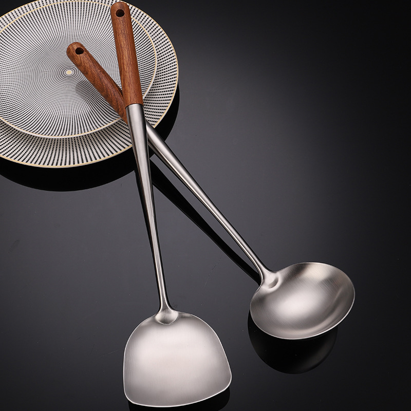 304 Stainless Steel Spatula Spoon With Wooden Handle Lengthened Cooking Spoon Anti-Scalding Cooking Shovel Kitchenware