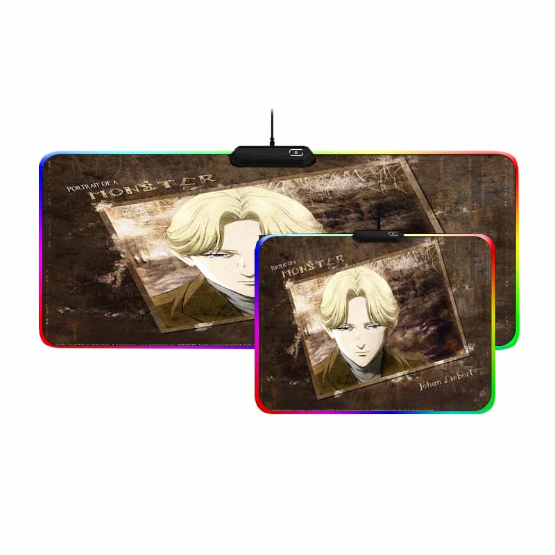 Mairuige RGB Computer Gaming Mouse Pad Large LED Cold Light USB Link Johan Liebert Monster Thickened Keyboard Pad