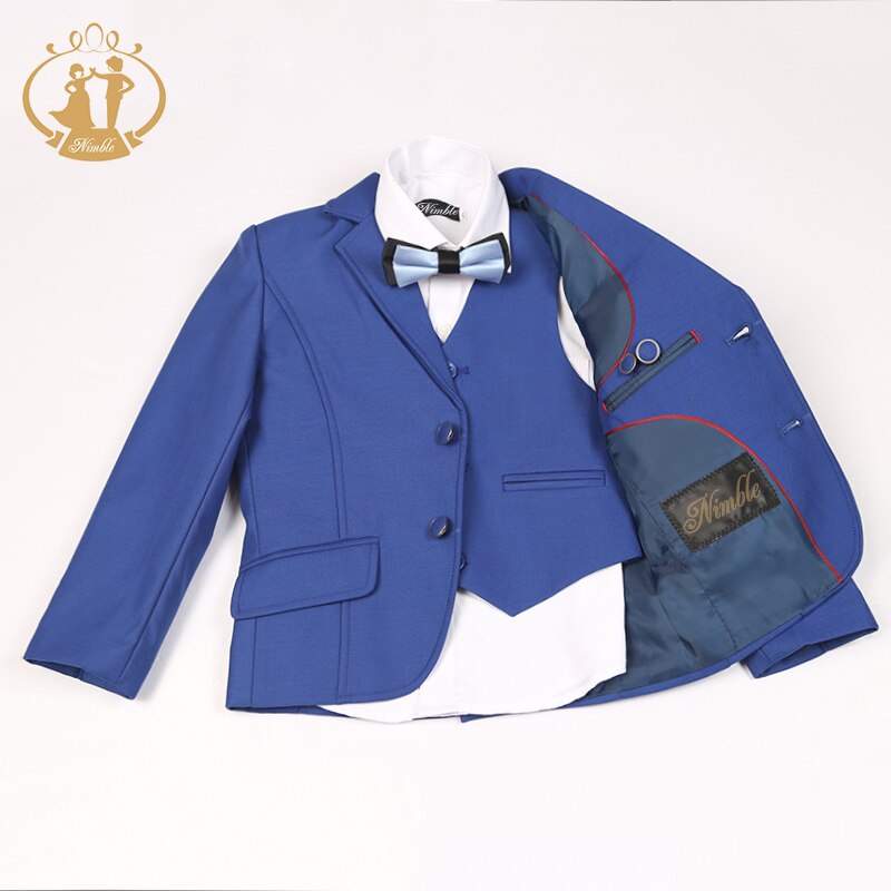Nimble-Conjunto de 3 piezas para niños, traje azul con botonadura única, para bodas, traje infantil