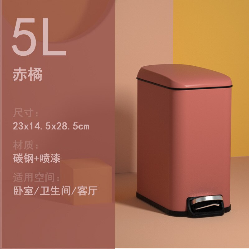 Rectangular Trash Can With Pedal Portable Household Toilet Waste Bin Kitchen Stainless Steel Garbage Bins Storage Bucket ZH195: orange  cs mix