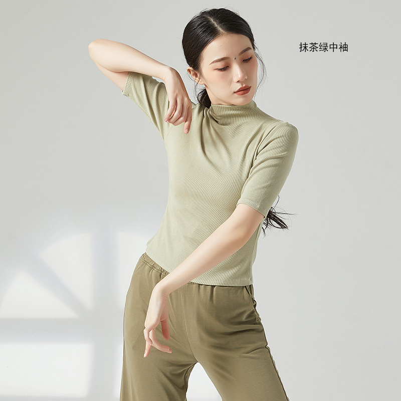 Women Modern Dancewear Long Sleeve High Neck Slim Costume Stage Performance Clothing China Practice Clothes Elastic Tops: S / Red