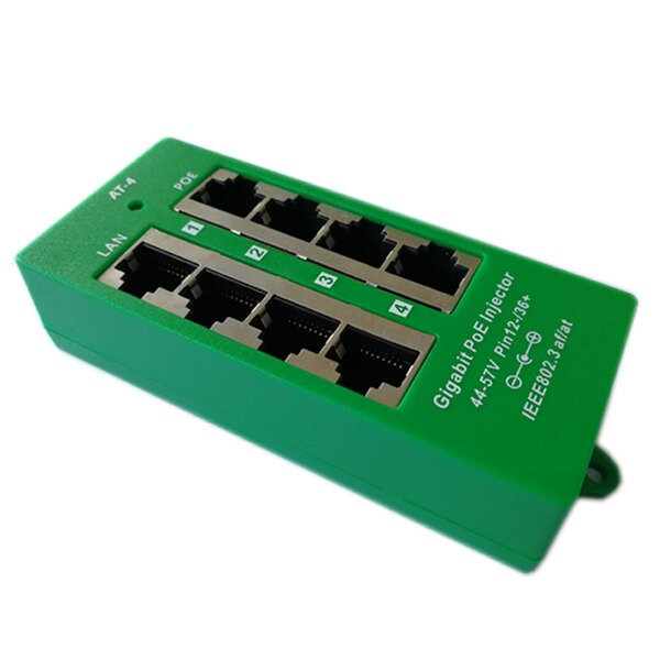 10/100/1000 Ethernet speed 4 port PoE injector Power over Ethernet device for Hikvision/MikroTik PoE Camera CCTV network: Mode A  IEEE802.3at
