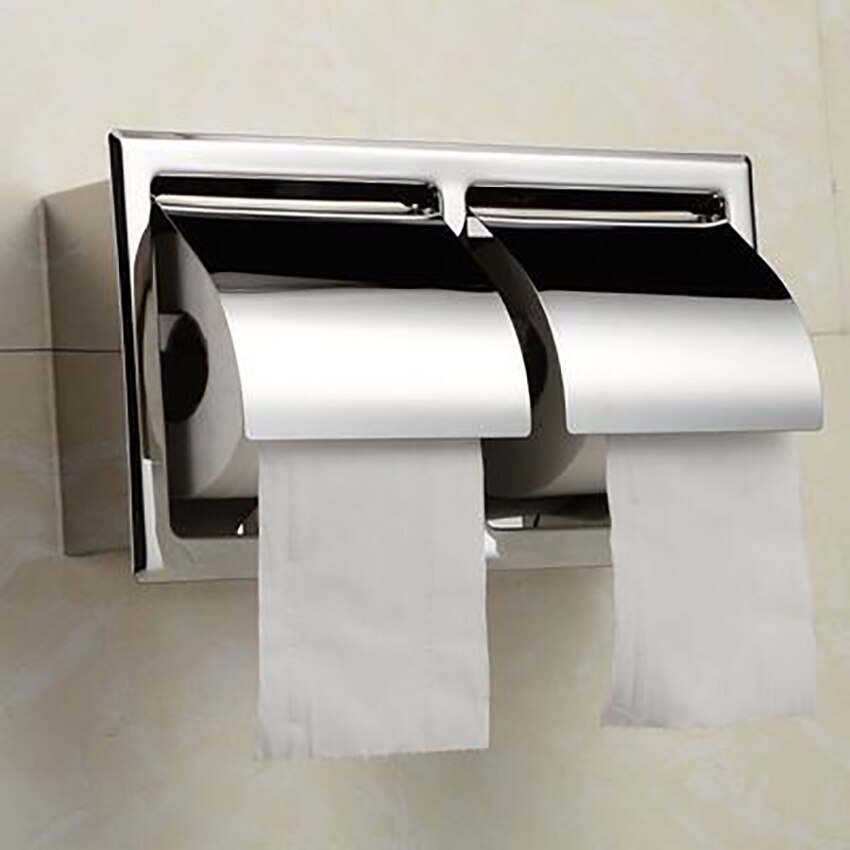Single/Double Stainless Steel Toilet Paper Box Home Hotel Bathroom Wall-mounted Concealed Roll Paper Holder Rack Tissue box