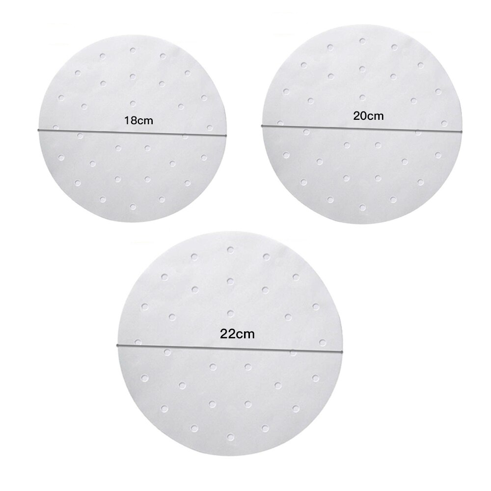 100Pc 7/8/9 Inch Air Fryer Steamer Liners Premium Perforated Wood Pulp Papers Non-Stick Steaming Basket Mat Baking Cooking Tools