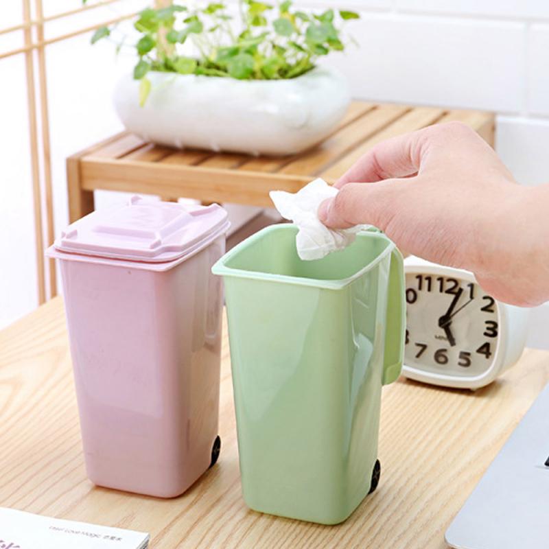 Household Office Wheelie Mini Trash Can Desktop Plastic Bucket Dustbin Mini Waste Bins Tabletop Trash Box Home Storage
