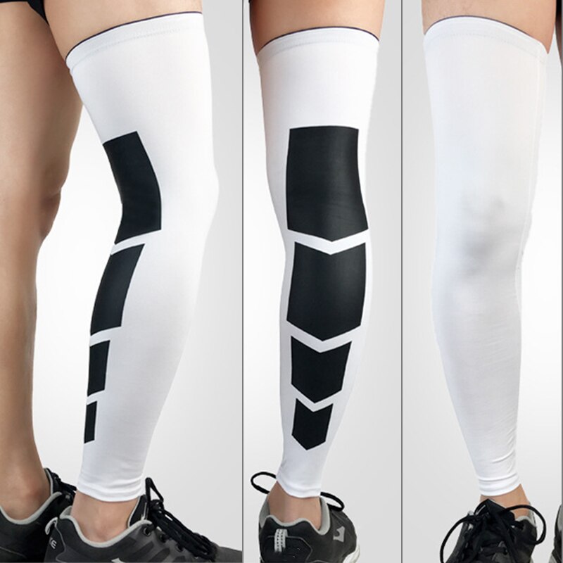 1pc elastische basketbal compressie mouwen been dij kuit knie brace ondersteuning beschermer hardloop beenwarmers fiets leggings: Wit / Xl