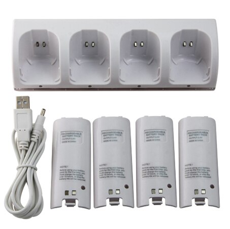 Voor nintendo wii-afstandsbediening joystick quad 4 slots oplaadstation oplaadstation + usb-kabel +4x 2800 mah oplaadbare batterijen