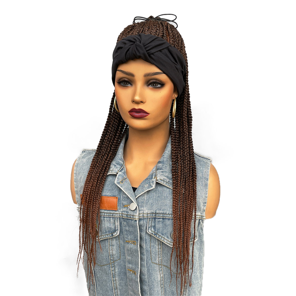 BCHR Headband Wigs for Black Women Synthetic Braided Wigs Twist Crochet Hair Cornrow Braid Wig Long Straight Headband Wig: 1B/30HL