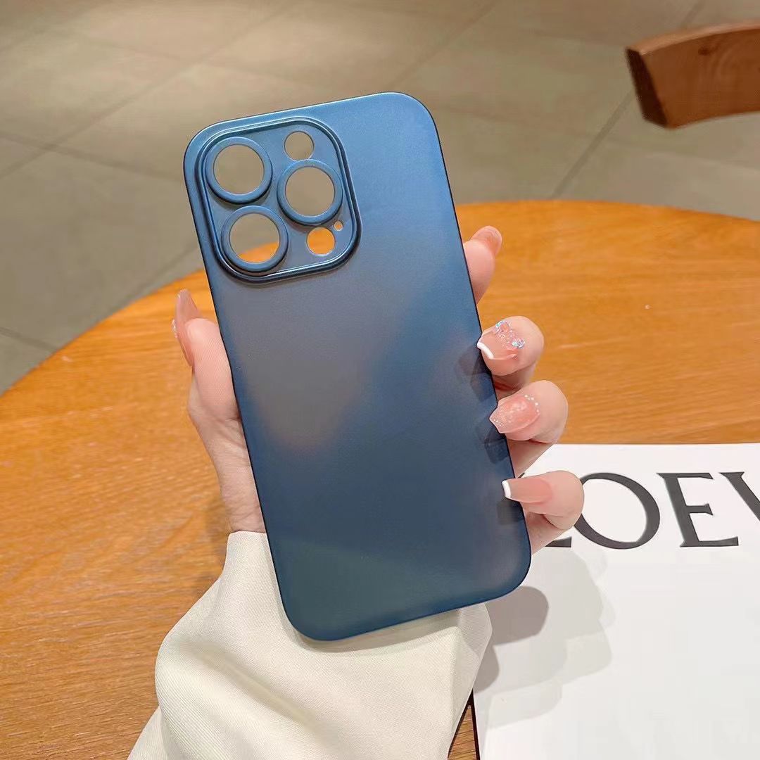 Luxury Ultra Thin PP Matte Phone Case For Apple iphone 15 Pro Max 15 Plus Feathered Fine Hole Eye Protection Cover Case: Genuine leather / SKY BLUE