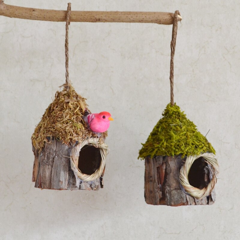 2Pcs Straw Hanging Wooden Birdhouse Bird Nest Bird Nest Garden Home Garden Parrot Canary