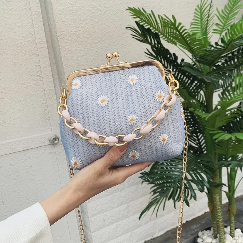 Bolso de cadena Vintage para mujer, bolsos de hombro tipo bandolera, de paja, novedad de ,