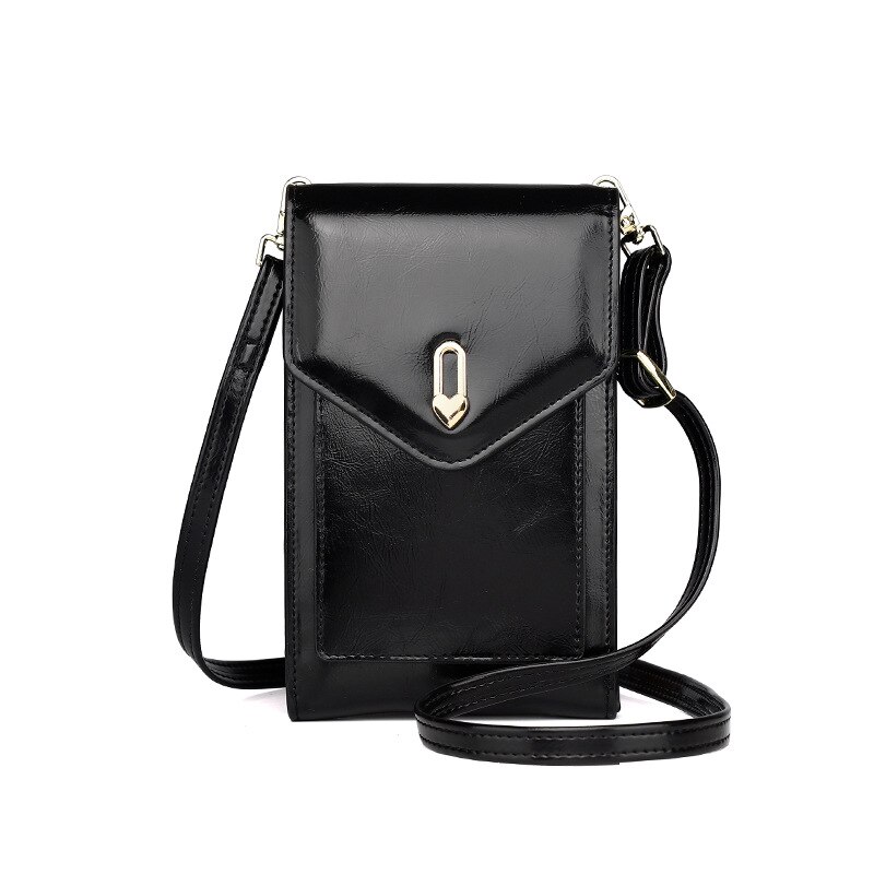 Vrouwen Messenger Bag Telefoon Portemonnees Mini Crossbody Tassen Pu Leer Olie Wax Leer Vrouwelijke Sholder tas: Black