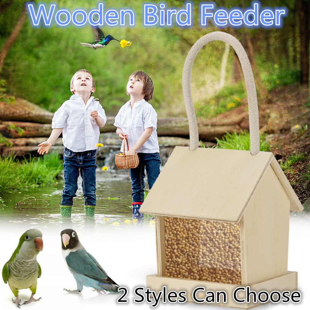 Wild bird wooden feeder, feeder hanging in the garden yard Small wall-mounted wooden bird feeder #40