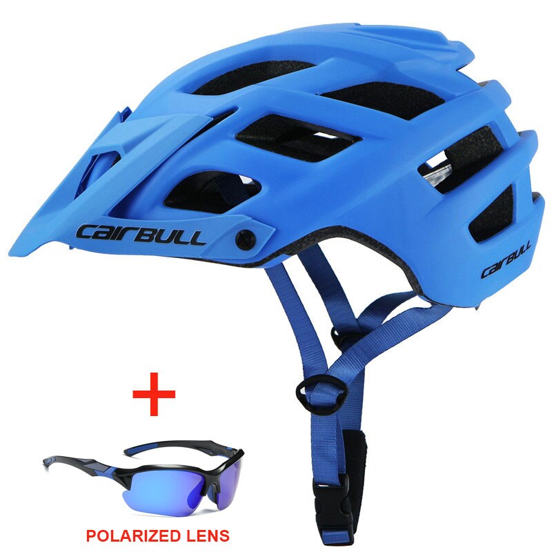 Sports dh mtb cykelhjelm med polariserede briller ultralette racercykel mountainbike hjelm mænd kvinder ridning cykelhjelm: Blå