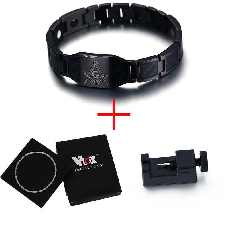 Vnox Masonic Carbon Fiber Men Health Care Bracelet Bangle Magnetic Energy Power Stainless Steel Bracelets Jewelry for Man: black box tool