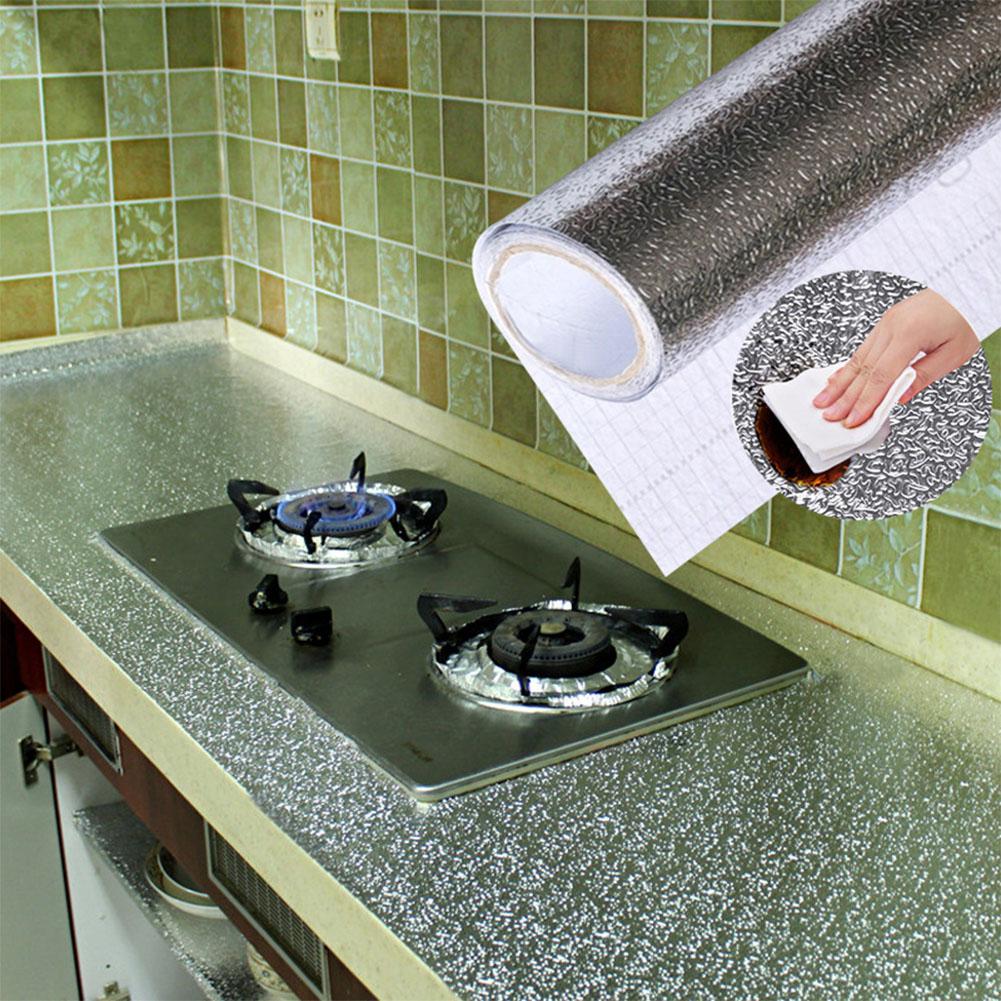 40 x 100cm kjøkkenoljetette vanntette klistremerker aluminiumsfolie kjøkkenovnskap selvklebende veggklistremerke diy tapet