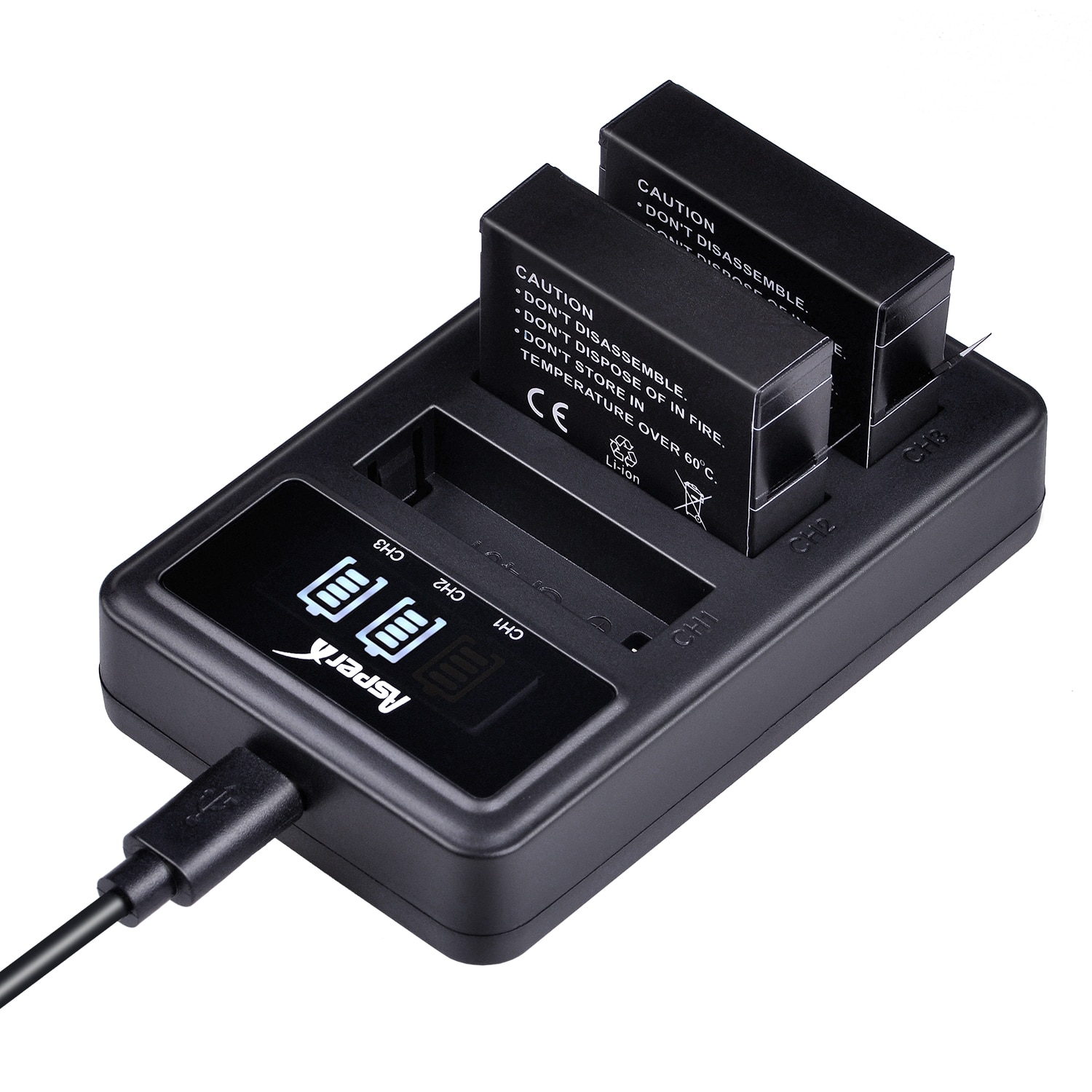 Batería de AHDBT-401 de 1500mAh para Gopro Hero 4, batería AHDBT401 AHDBT 401 + LED de 3 puertos, Cargador USB para cámara GoPro Hero4 HERO4, 4 Uds.