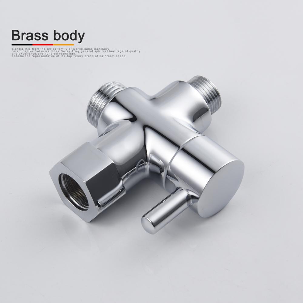 3 Way Diverter Valve Brass Shut Off Valve 3/8”-12/17 T Adapter for Toilet Water Line
