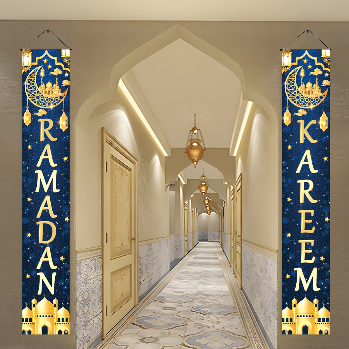 Banner da porta Eid Mubarak, decoração do Ramadã 2025 para casa Mubarak Ramadan Kareem festa muçulmana islâmica decoração Eid Al Adha presentes