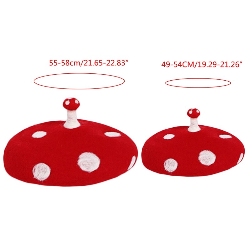 Vrouwen Kids Novelty Leuke Kleine Paddestoel Rode Baret Cap Handgemaakte Faux Vilt Wol Witte Punt Vintage Schilder Beanie Hoed