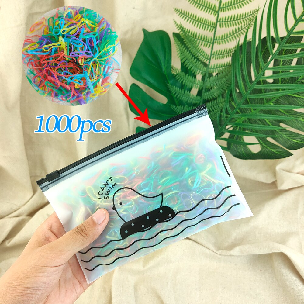 1000pcs/pack Transparent Hair Elastic Rope Rubber Band for Women Girls Bind Tie Ponytail Holder Accessories Hair Styling Tools: 1239-C-1