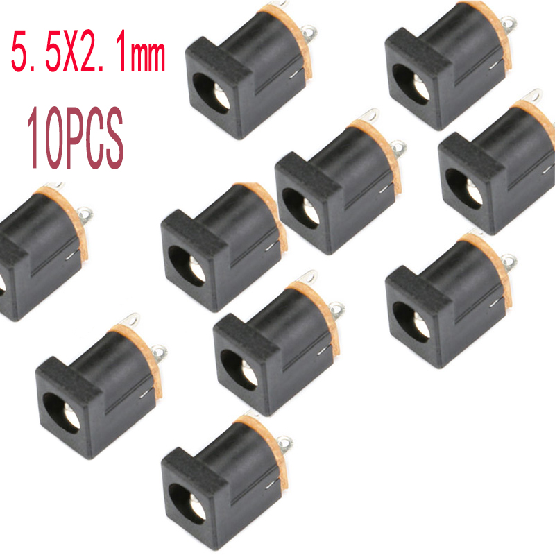 10Pcs DC 5.5x2.1mm 3.5x1.3mm 2.1 2.5 Connectors DC Power Plug Male Female Jack Socket Nut Panel Mount DC Power Adapter Connector: Gold