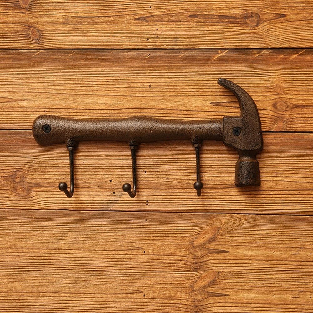 Retro Cast Iron Wall Hooks Decorative Metal Hanger Hammer Spanner Style Wall Mounted Coat Key Holder Towel Rack for Home Bedroom